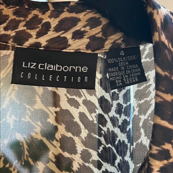 Liz Claiborne Leopard Print Silk Sheer Blouse - Picture 3 of 6